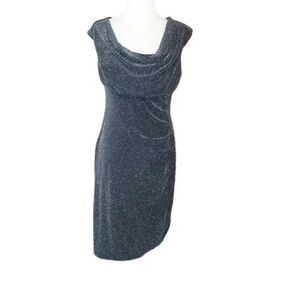 Lauren Ralph Lauren Dress Midi Sleeveless Sparkly Black Metallic Formal Gown.